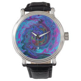Reloj De Pulsera Groovy Resumen Retro Azul y Púrpura Swirl