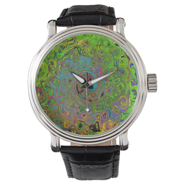 Reloj De Pulsera Groovy Resumen Retro Lime Giro verde y azul (Anverso)