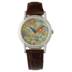 Reloj De Pulsera Groovy Retro Flowers 60s Patrón floral 70s