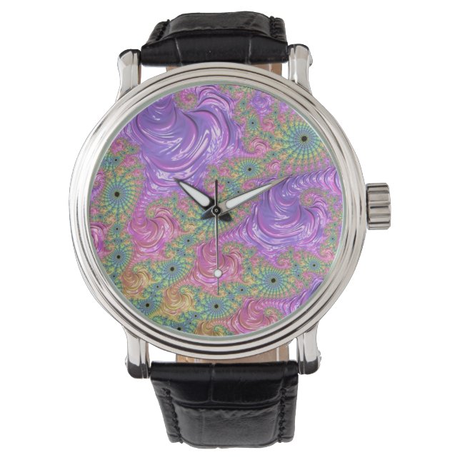 Reloj De Pulsera Groovy Trippy Boho Tonos de Joyas Arcoíris Fractal (Anverso)