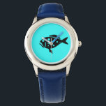 Reloj De Pulsera Grouper de Ocean Glow_Black-on-Aqua<br><div class="desc">Si se siente creativo,  puede cambiar el tamaño,  la posición,  el color e incluso el número de meros. Sólo tienes que hacer clic en "Personalizar" y dejar que empiece la diversión!</div>