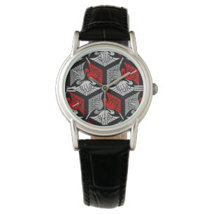 Reloj De Pulsera Grullas Japonesas, Rojas, Grises y Negras