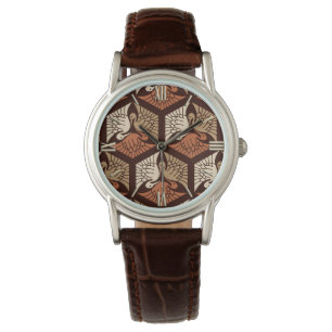 Reloj De Pulsera Grullas japonesas, Tan, Rust y Chocolate Brown