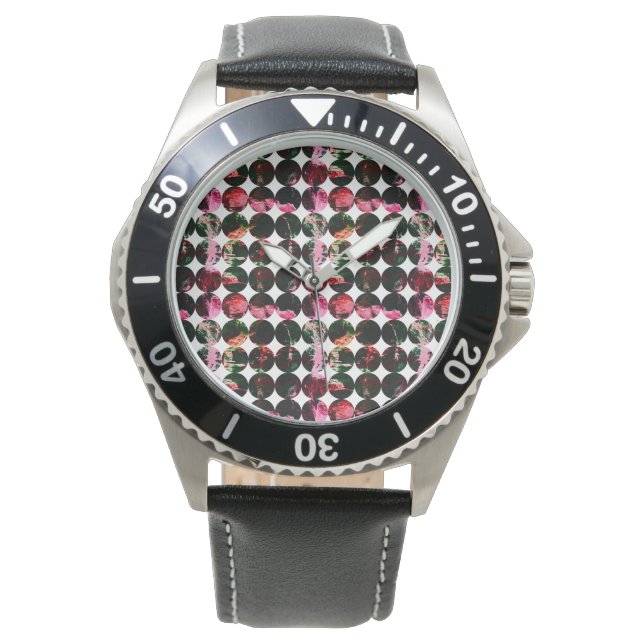 Reloj De Pulsera Grunge polka dots Black Red White Abstract. (Anverso)