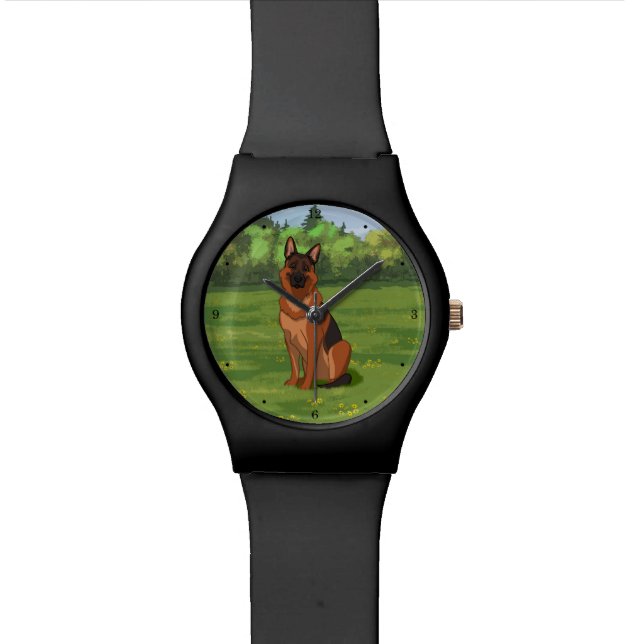 Reloj De Pulsera GSD de pastor rojo y negro alemán (De cerca)