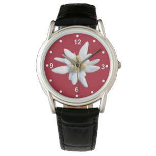 Reloj De Pulsera Guapa cola roja con el florecimiento de los edelwe