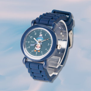 Reloj De Pulsera Guardia azul infantil pingüino con nombre