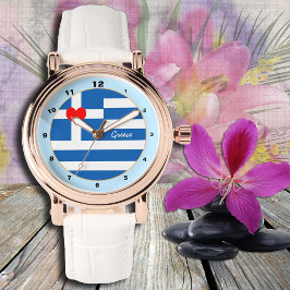 Reloj De Pulsera Guardia de la bandera griega, con corazón/amor a G