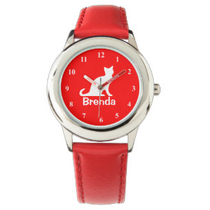Reloj De Pulsera Guardia infantil con gato blanco   Nombre del masc