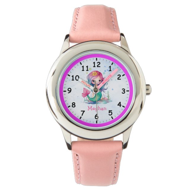Reloj De Pulsera Guardia infantil de sirena rosa azul-azul (Anverso)