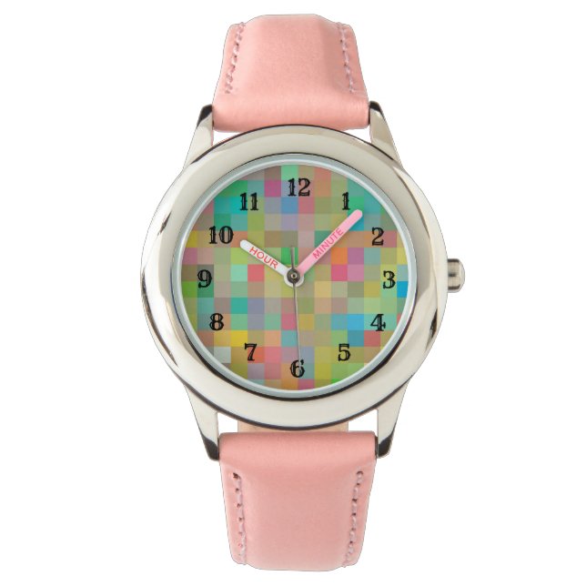 Reloj De Pulsera Guardia para niños de banda rosa Pixel (Anverso)