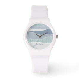 Reloj De Pulsera Guay Blue Green Curve Stripes Abstract Waves Name