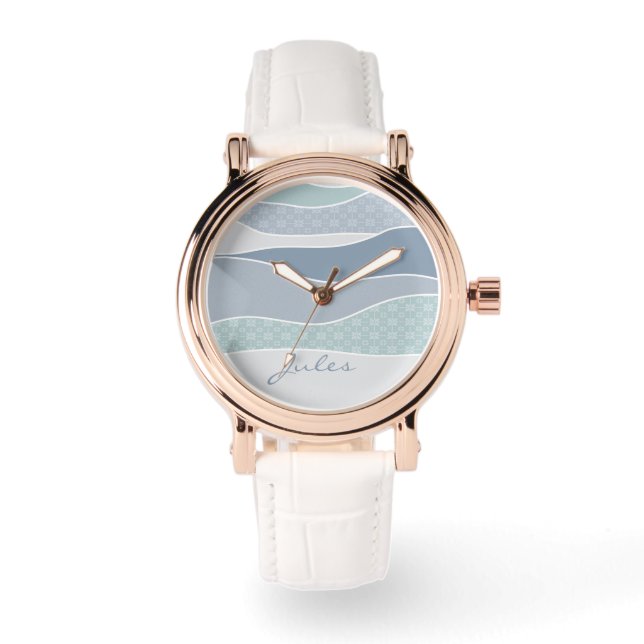 Reloj De Pulsera Guay Blue Green Curve Stripes Abstract Waves Name (Anverso)