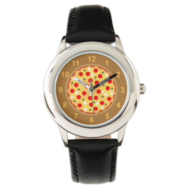 Reloj De Pulsera Guay divertida pizza pepperoni hongo con números (Anverso)