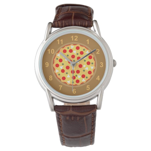 Reloj De Pulsera Guay divertida pizza pepperoni hongo con números (Anverso)