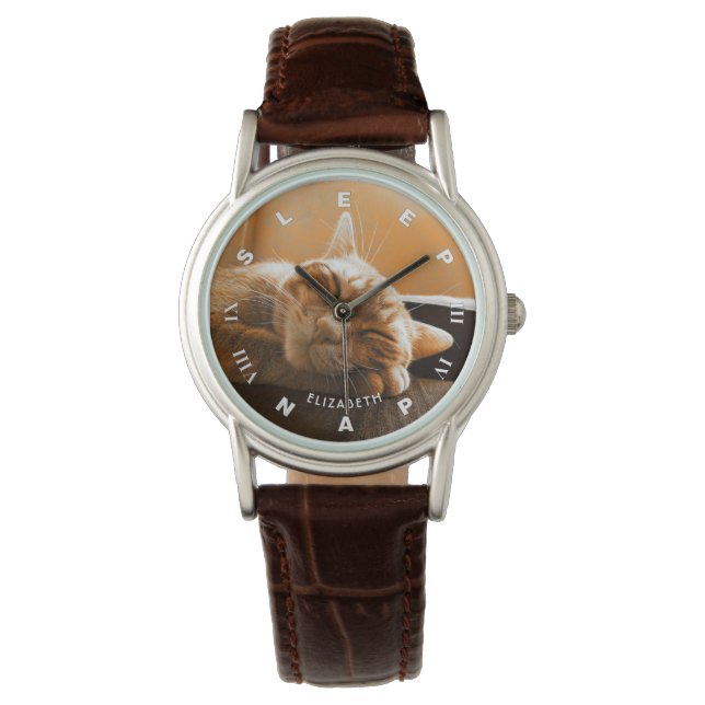 Reloj De Pulsera Guay Funny Cat Sleeping Y Napping Clock (Anverso)