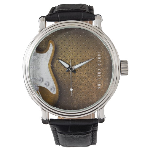 Reloj De Pulsera Guay Metalizado Grunge Electric Guitar Personaliza (Anverso)