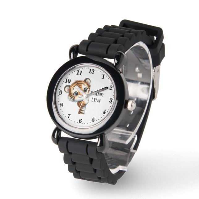 Reloj De Pulsera Guay peeking tiger unisex niños agregar nombre (Ángulo)