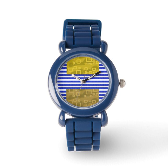 Reloj De Pulsera Guay Stripes Blue Gold Geométrico (Anverso)