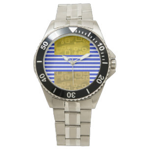 Reloj De Pulsera Guay Stripes Blue Gold Geométrico