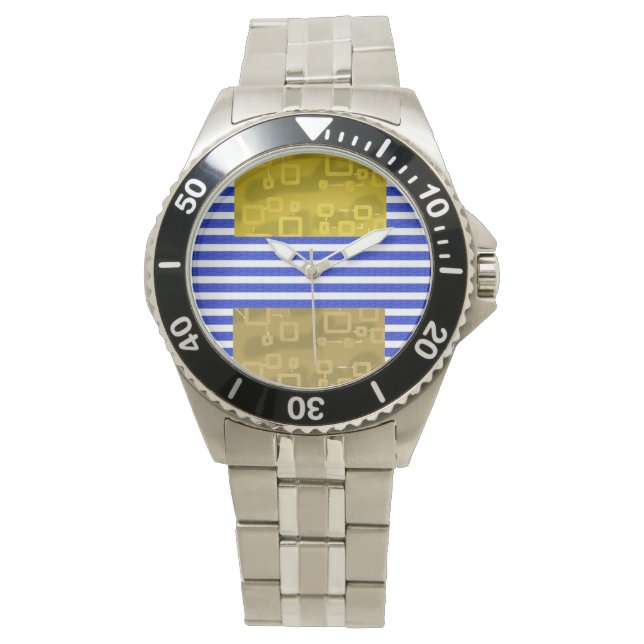 Reloj De Pulsera Guay Stripes Blue Gold Geométrico (Anverso)