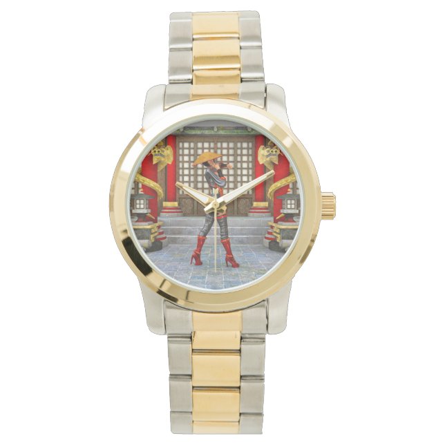 Reloj De Pulsera Guerrera asiática doncella fantasía samurái obra d (Anverso)