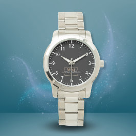 Reloj De Pulsera Guión de nombre de monograma dorado blanco negro