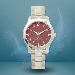 Reloj De Pulsera Guión de nombre de monograma dorado blanco rojo<br><div class="desc">Elegante Monograma dorado con guión de nombre. Fácilmente personalizado como regalo para la familia y amigos.</div>