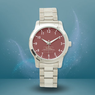 Reloj De Pulsera Guión de nombre de monograma dorado blanco rojo