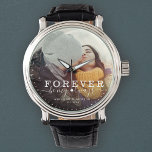 Reloj De Pulsera Guión fotográfico para Be my Always Love Boda<br><div class="desc">Reloj de fotos de moda moderna con escritura con letras a mano y tipografía moderna leyendo:' Siempre seré mi siempre 'junto a tus nombres personalizados y fecha boda. Personaliza tu foto e información favorita. ¡Gran regalo para recién casados o El día de San Valentín!</div>