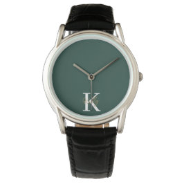 Reloj De Pulsera Guión moderno de monograma verde esmeralda