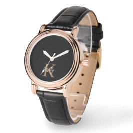 Reloj De Pulsera Guión monograma moderno de oro negro
