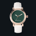 Reloj De Pulsera Guión verde de emergencia | Monograma moderno con<br><div class="desc">Un diseño simple y elegante de monograma personalizado en un estilo casual escrito a mano en blanco y verde esmeralda monocromático. El monograma puede ser fácilmente personalizado para hacer un diseño tan único como usted! El regalo o accesorio perfecto para cualquier ocasión.</div>