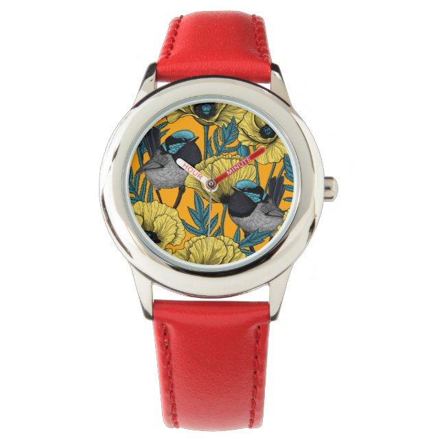 Reloj De Pulsera Guirnaldas de hadas y amapolas de amarillo (Anverso)