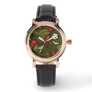 Reloj De Pulsera Guirnaldas y fresas en verde oscuro