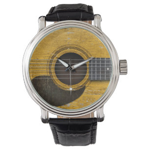Reloj De Pulsera Guitarra acústica vieja envejecida y llevada con