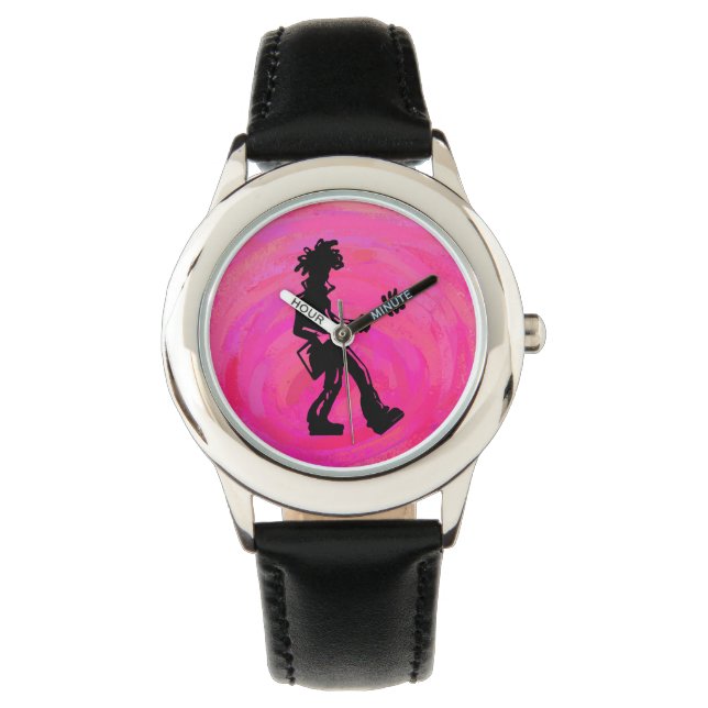 Reloj De Pulsera Guitarra Boogie Noches De Nueva York Rosa Caliente (Anverso)