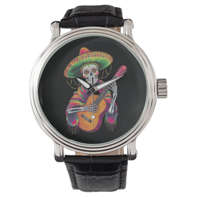 Reloj De Pulsera Guitarra de fiesta de cráneo de esqueleto del cinc (Anverso)