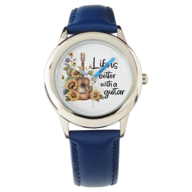 Reloj De Pulsera Guitarra De Nombre personalizar Con Girasol (Anverso)