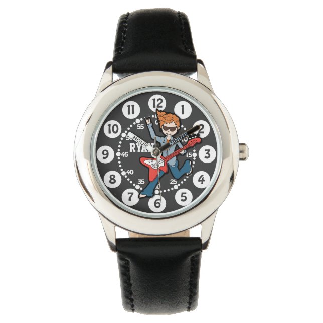 Reloj De Pulsera Guitarra estrella de rock blanco negro llamada rel (Anverso)