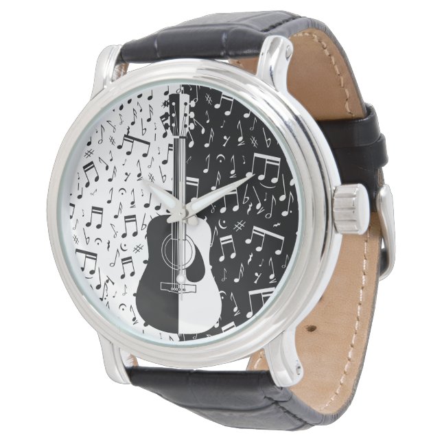 Reloj De Pulsera Guitarra moderna en blanco y negro Música nota Men (Angular)