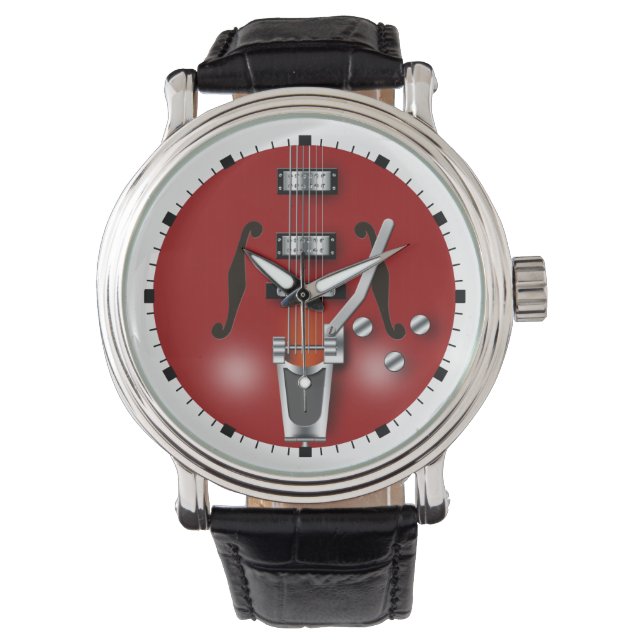Reloj De Pulsera Guitarra roja de cuerpo hueco (Anverso)