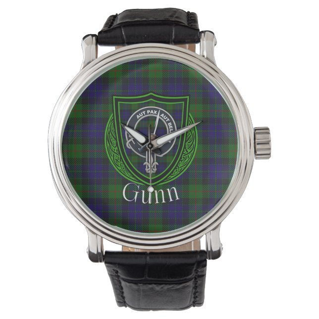 Reloj De Pulsera Gunn Scottish Clan Tartan & Crest (Anverso)