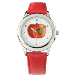 Reloj De Pulsera Gusano Feliz En La Manzana Roja
