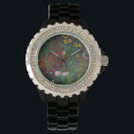 Reloj De Pulsera Gustav Klimt Flower Garden<br><div class="desc">Ver el jardín de la granja petrolera de Gustav Klimt con girasoles (1907). Un bonito jardín de girasoles y exquisitos flores azules,  rojas,  violetas,  rosas y blancas. Un gran regalo para los amantes del arte Art Nouveau y austriaco.</div>