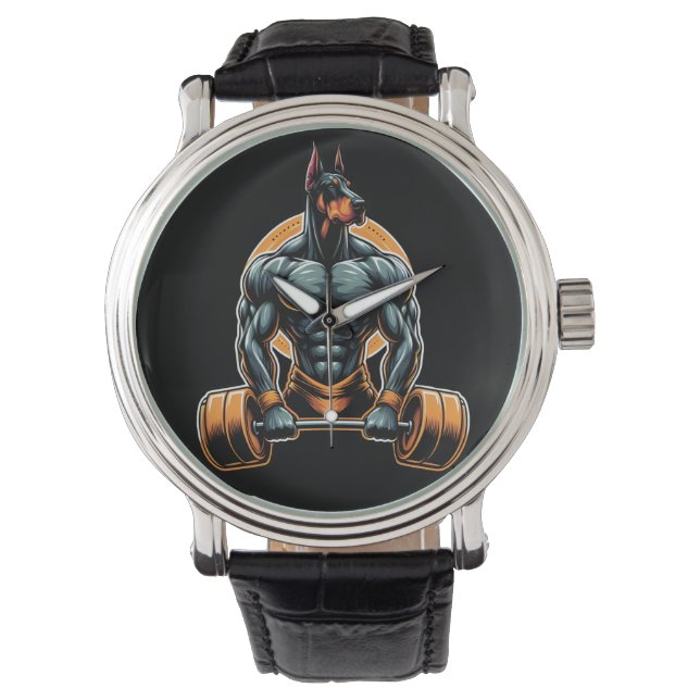 Reloj De Pulsera GYM doberman dog bodybuilder powerlifter (Anverso)
