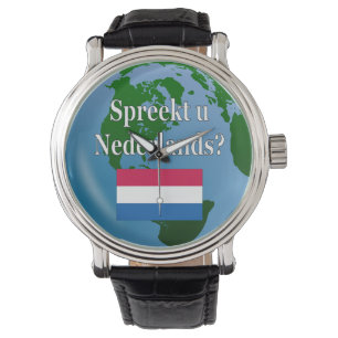Reloj De Pulsera ¿Hablas holandés? en holandés. Bandera y globo