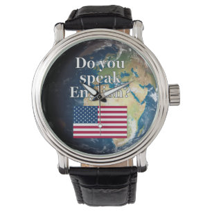 Reloj De Pulsera "¿Hablas inglés?" en inglés. Bandera y Tierra
