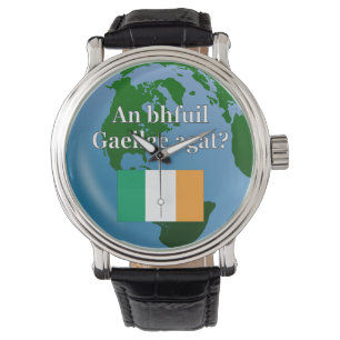 Reloj De Pulsera ¿Hablas irlandés en irlandés? Bandera y globo