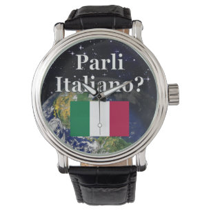 Reloj De Pulsera ¿Hablas italiano en italiano? Bandera y Tierra